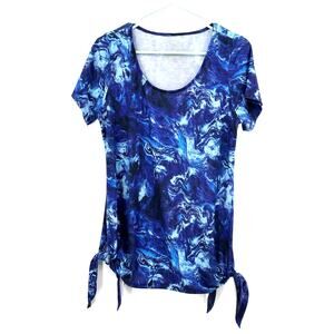 Soma Size Medium Hip Tie Scoop Neck‎ Short Sleeve Top Blue White Tie Dye